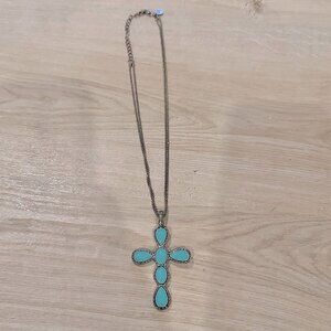 Premier Designs Cross pendant with enhancer slide. Two sided, Turquoise & black